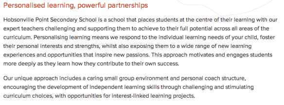 HPSS Vision of Personalised Learning