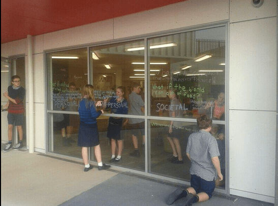 Students sharing their questions to provoke thought in the community