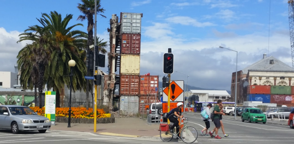 There were 28 containers holding the facade of this building up so that it can be used again when rebuilt.